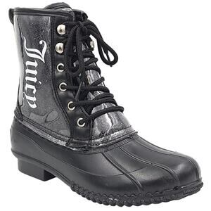 Juicy Couture Women Talos Duck Rain Boots Size US 6 Black Rubber / Glitter
